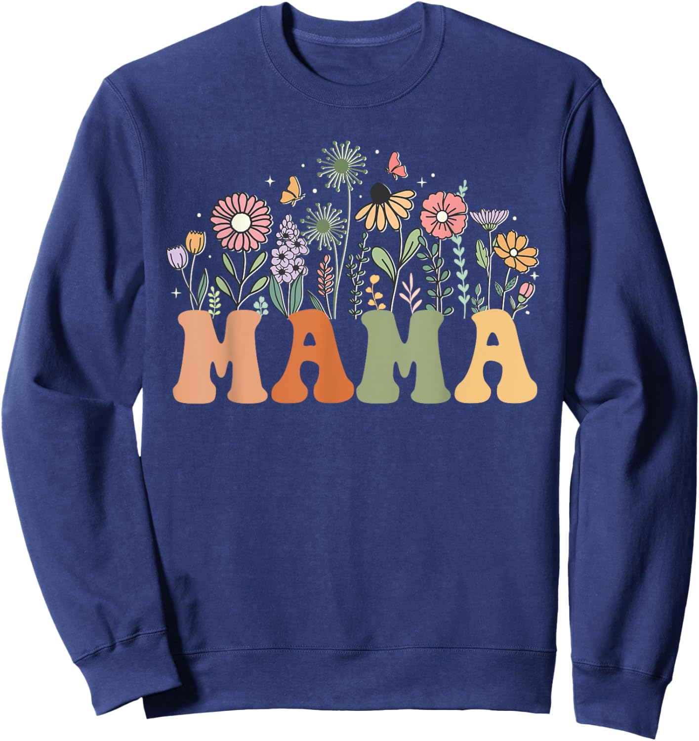 Mama Wildflower Floral Birthday Baby Shower New Mama Sweatshirt - Sweatshirt | Navy