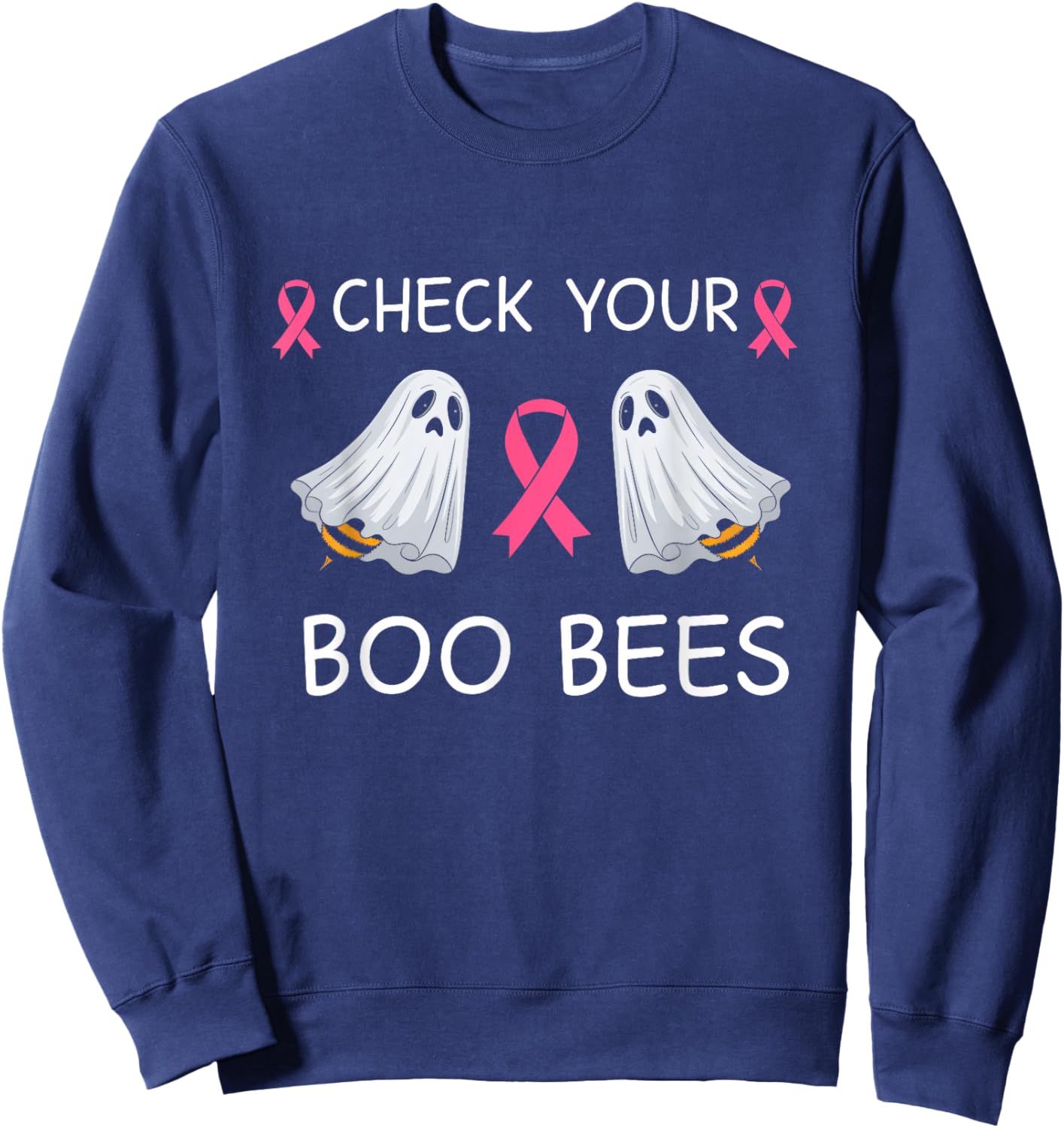 Check Your Boo Bees Shirt Funny Breast Cancer Halloween Sweatshirt - Sweatshirt | Navy