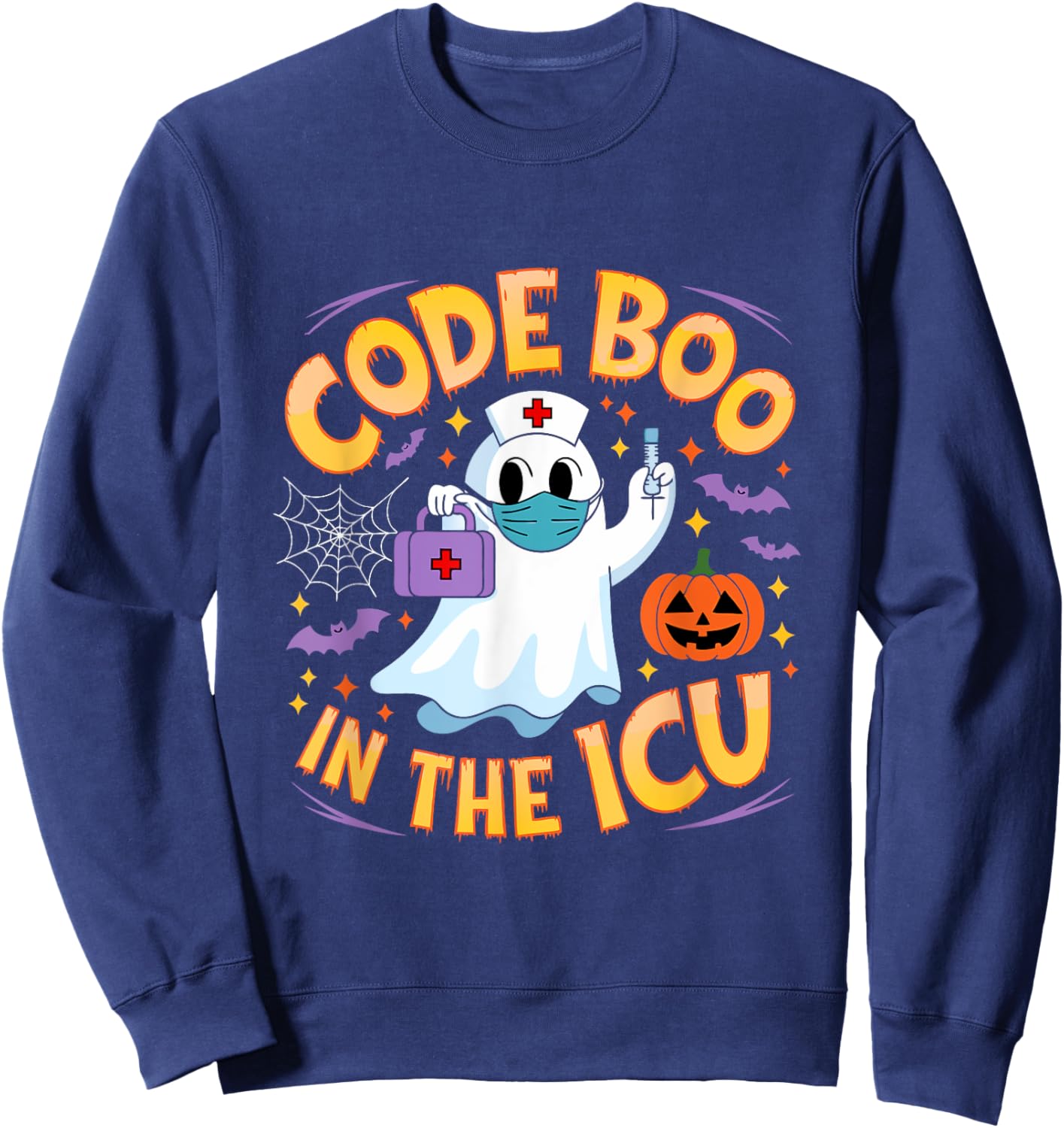 Code Boo in the ICU Ghost Nurse Halloween Design for Medical Sweatshirt - Sweatshirt | Navy