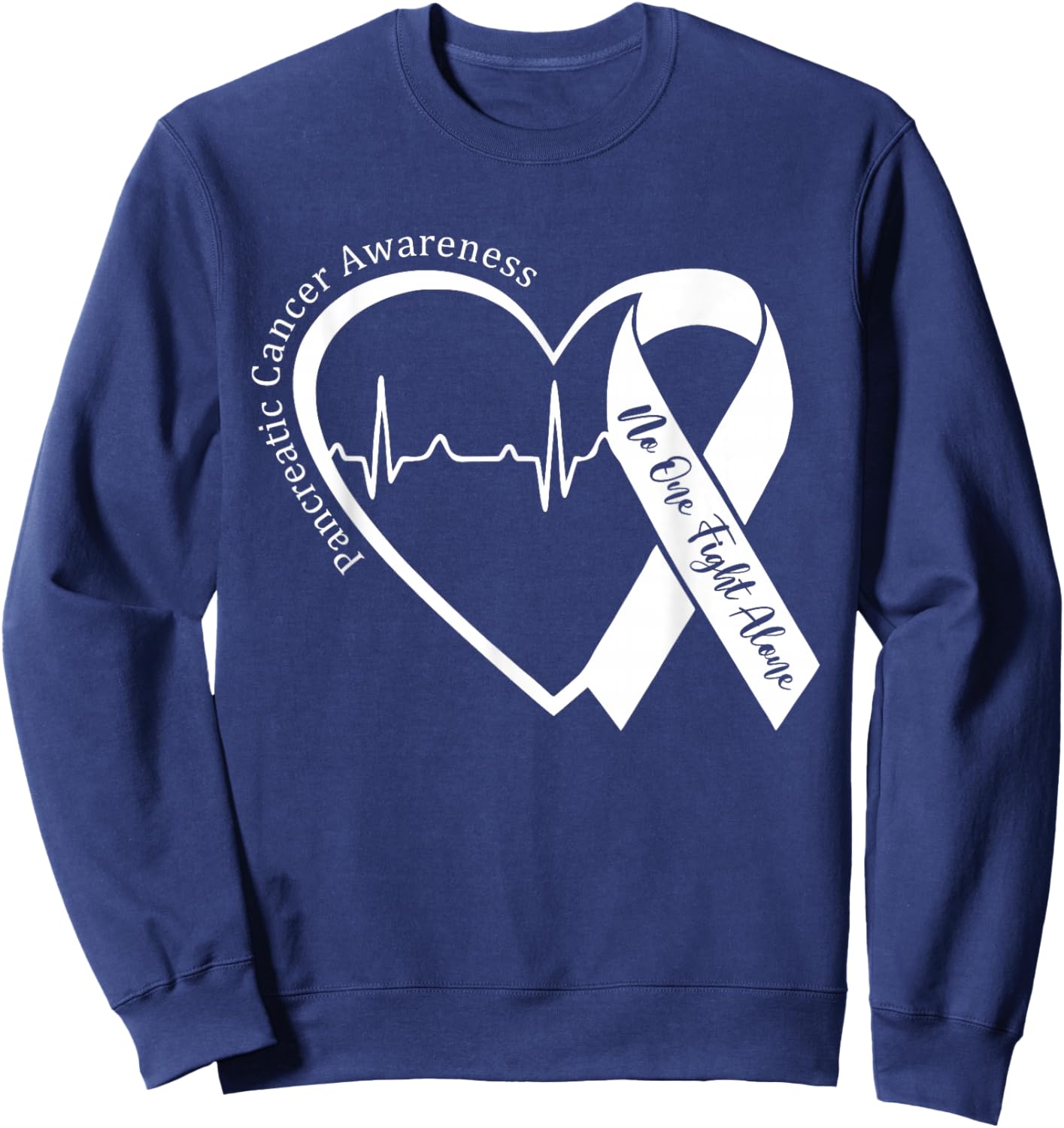 Pancreatic Cancer Awareness Heart Purple Ribbon Support Sweatshirt - Sweatshirt | Navy