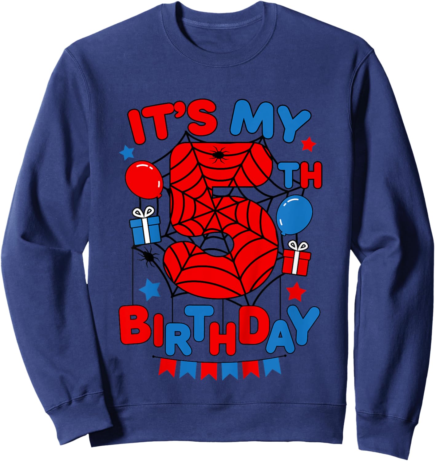 Kids It's My 5th Birthday Spider Theme Party 5 Year Old Boys Kids Sweatshirt - Sweatshirt | Navy