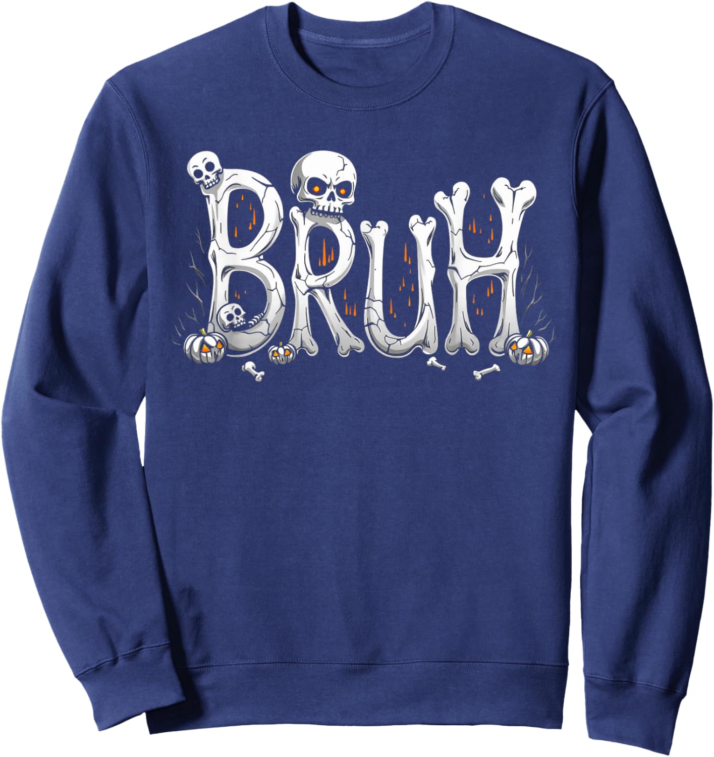 Bruh halloween skull bone skeleton kids boys girls men women Sweatshirt - Sweatshirt | Navy
