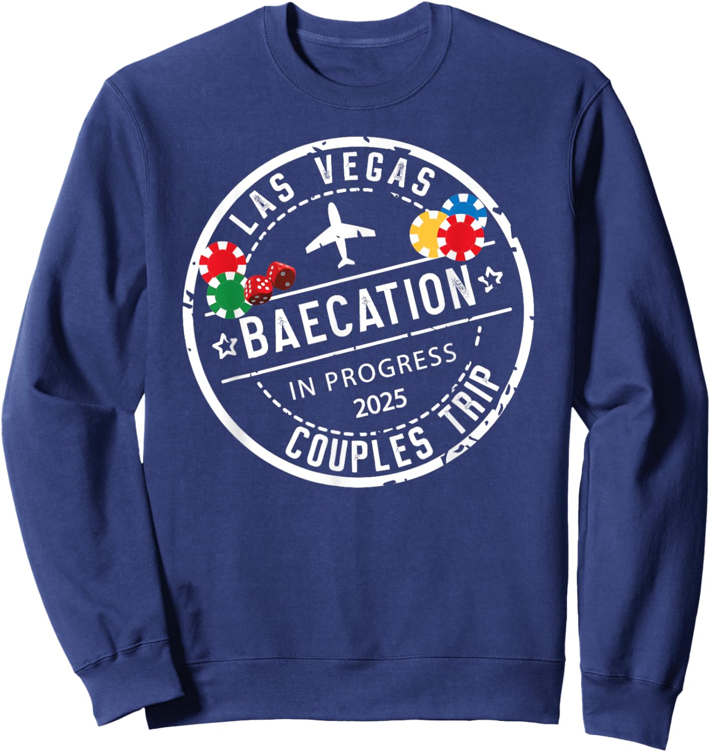Funny Honeymoon Mode for Couple Anniversary Outfit Vegas Baecation 2025 Couples Trip Black Small Short Sleeve Sweatshirt - Sweatshirt | Navy