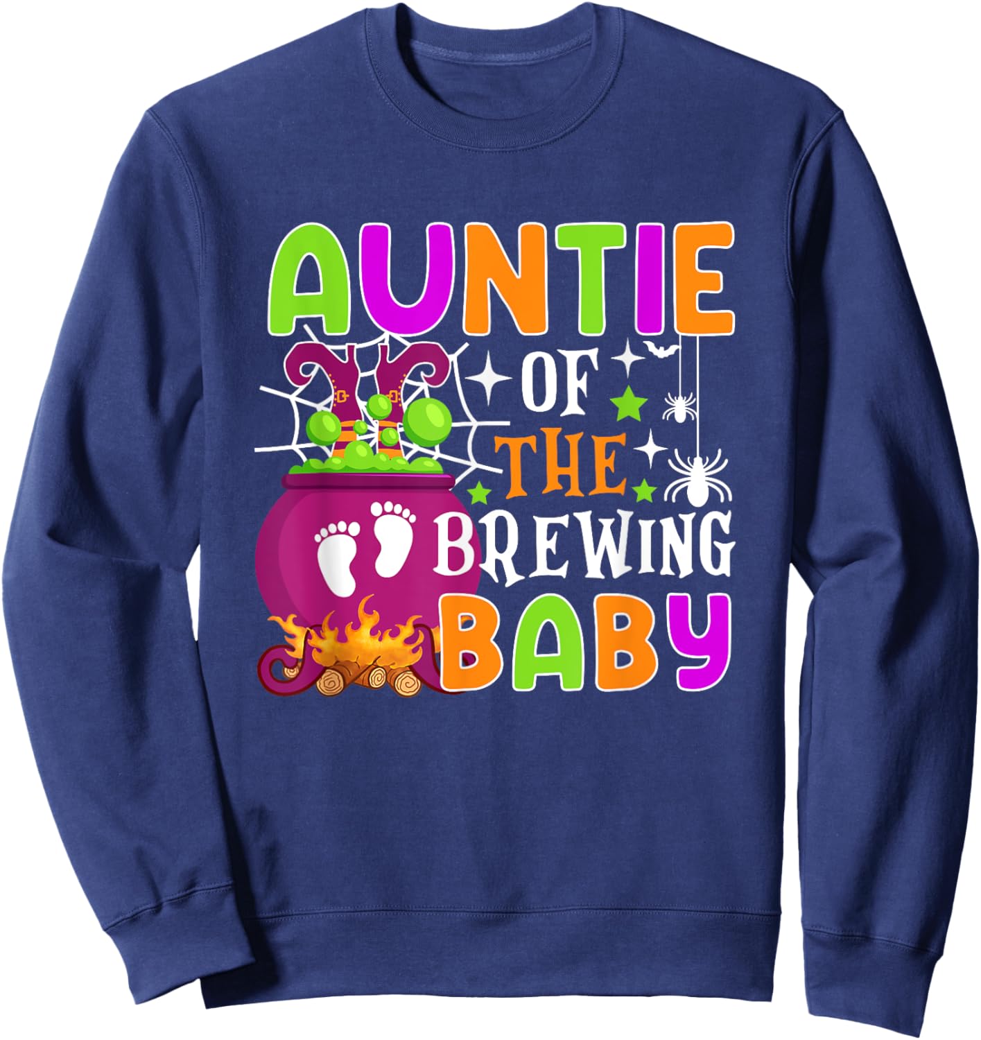 Auntie of Brewing Baby Halloween Theme Baby Shower Spooky Sweatshirt - Sweatshirt | Navy
