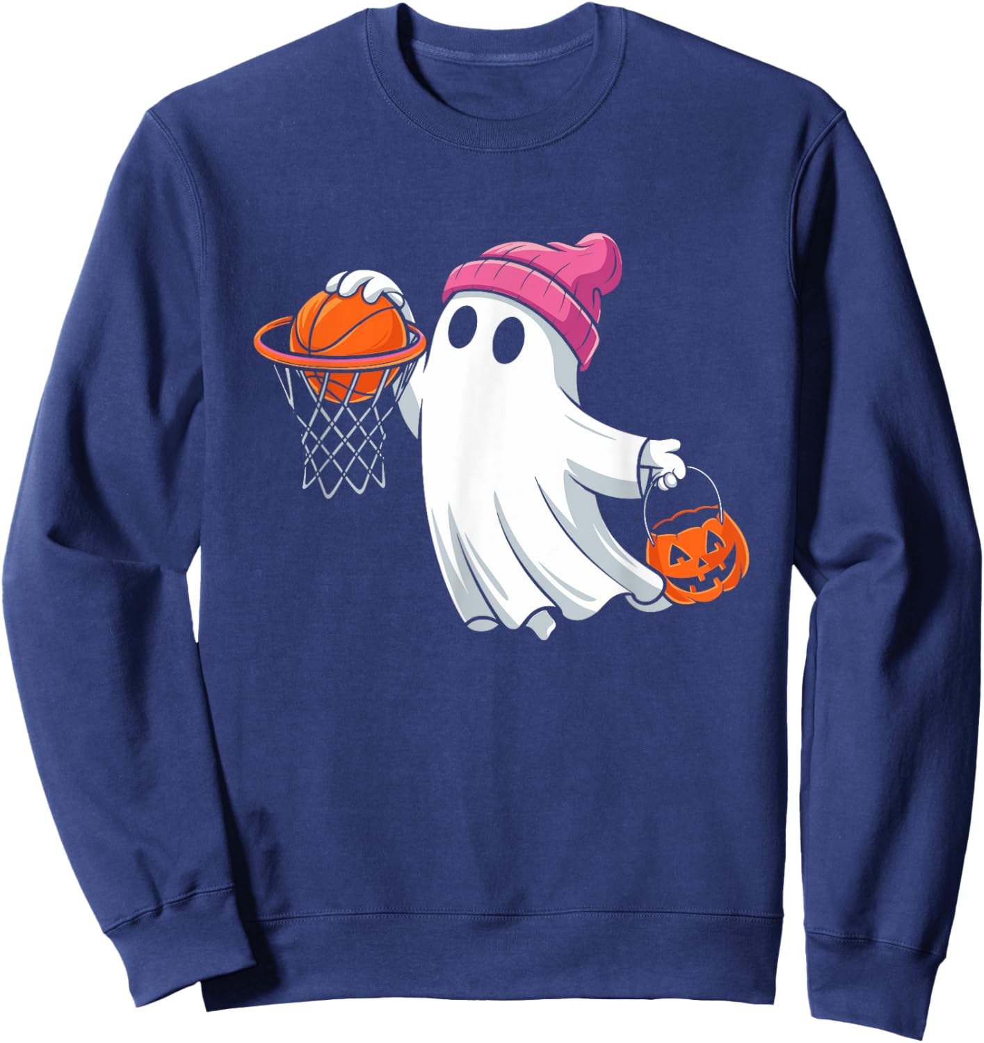 Ghost Playing Basketball Halloween Costume for Boys Kids Sweatshirt - Sweatshirt | Navy