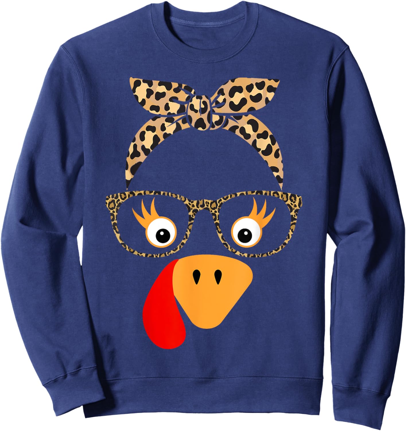 Thanksgiving Turkey Face Leopard Glasses Girls Sweatshirt - Sweatshirt | Navy