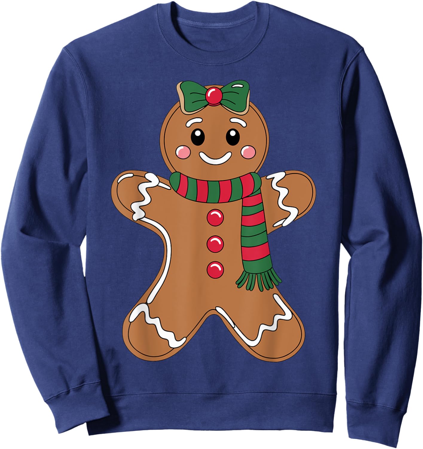 Cute Gingerbread with Bow Christmas Costume Xmas Sweatshirt - Sweatshirt | Navy