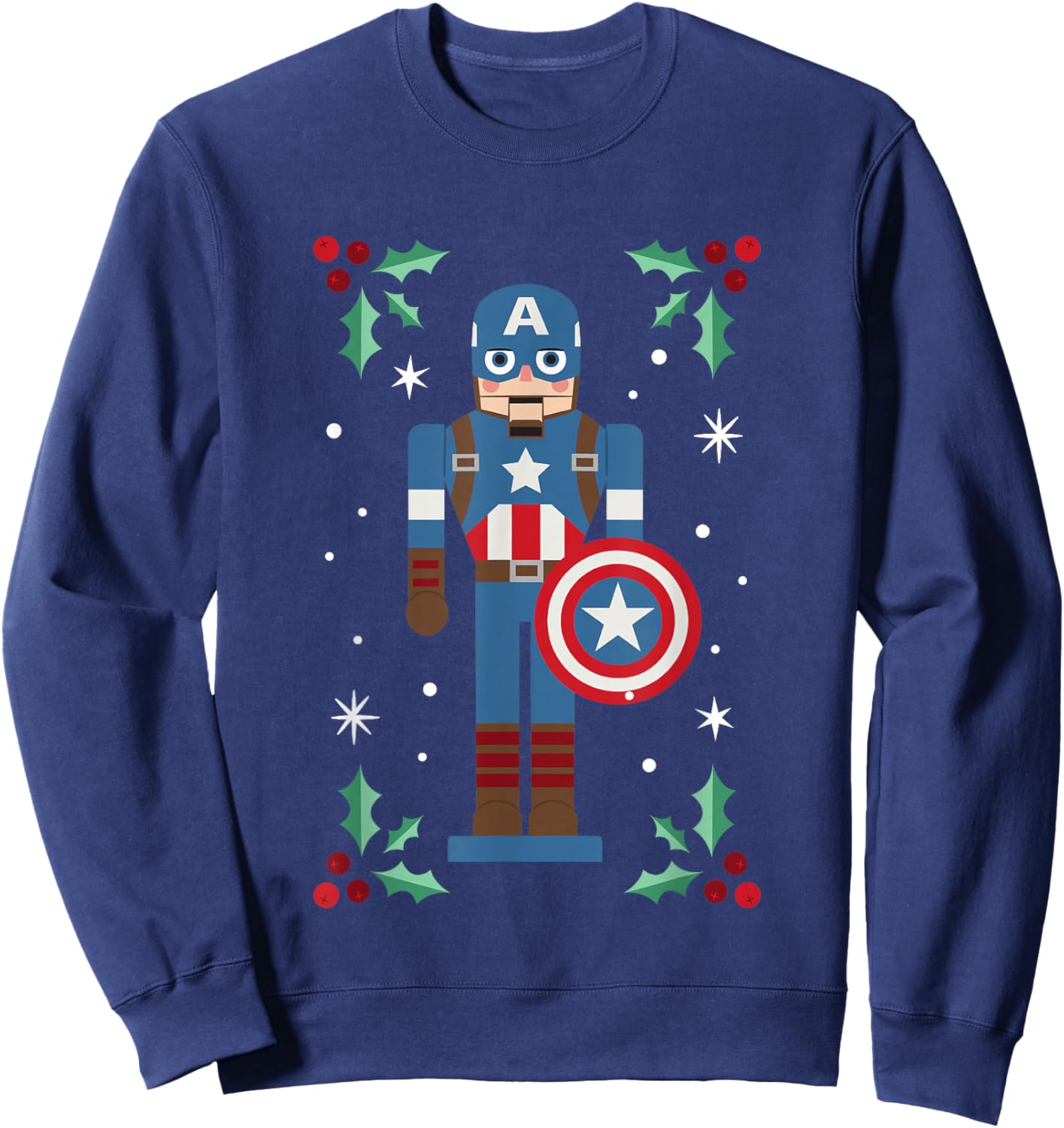 Marvel Christmas Nutcracker Captain America Mistletoe Logo Sweatshirt - Sweatshirt | Navy