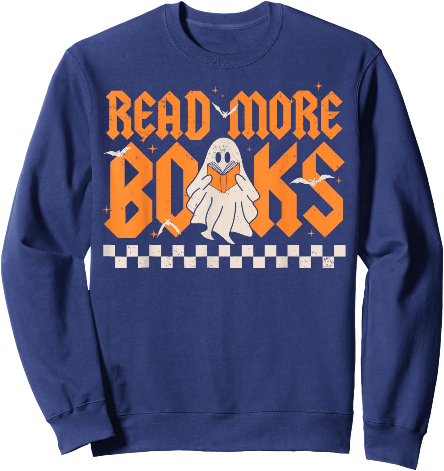 Groovy Booooks Ghost Read More Books Funny Teacher Halloween Sweatshirt - Sweatshirt | Navy