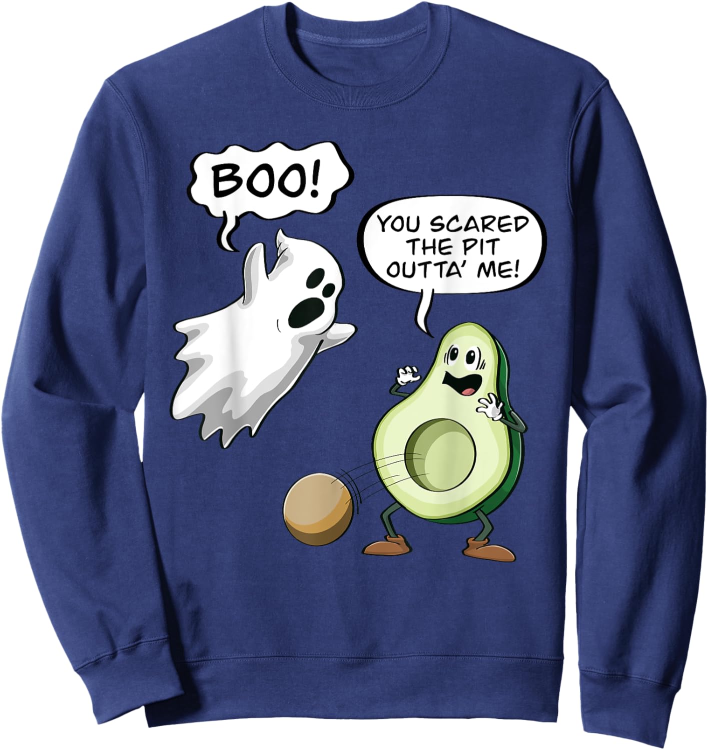 Halloween Ghost Avocado Seed Boo Funny Sweatshirt - Sweatshirt | Navy