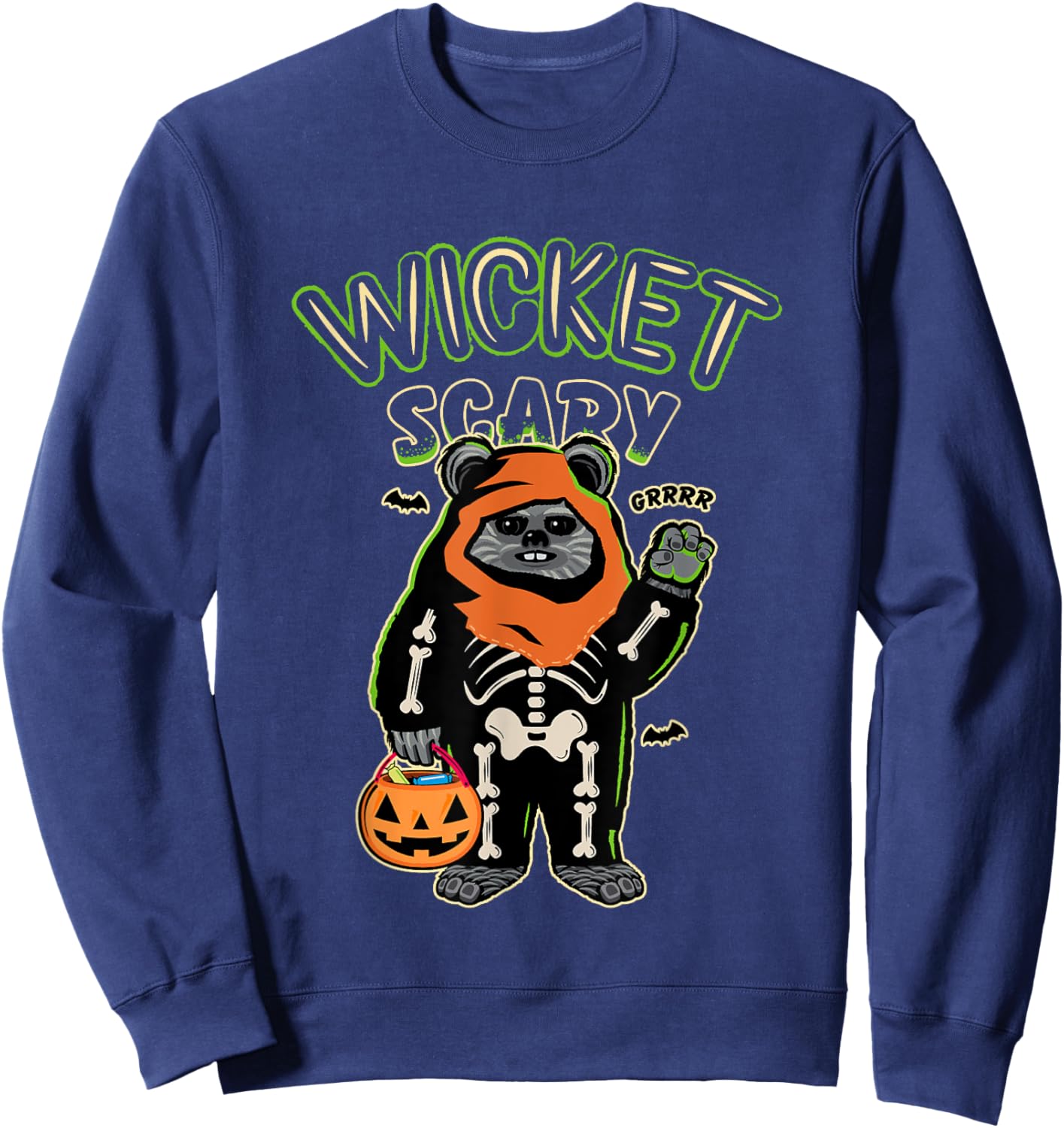 Star Wars Halloween Wicket Scary Ewoks Grrr Big Chest Logo Sweatshirt - Sweatshirt | Navy