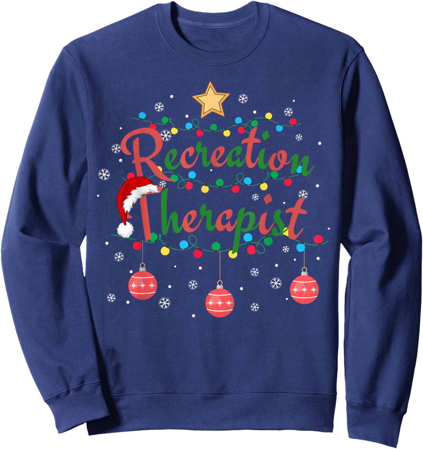 Recreation Therapist Xmas Santa Hat Retro Recreational Therapy for -Adults, Black, Small, Short Sleeve Sweatshirt - Sweatshirt | Navy