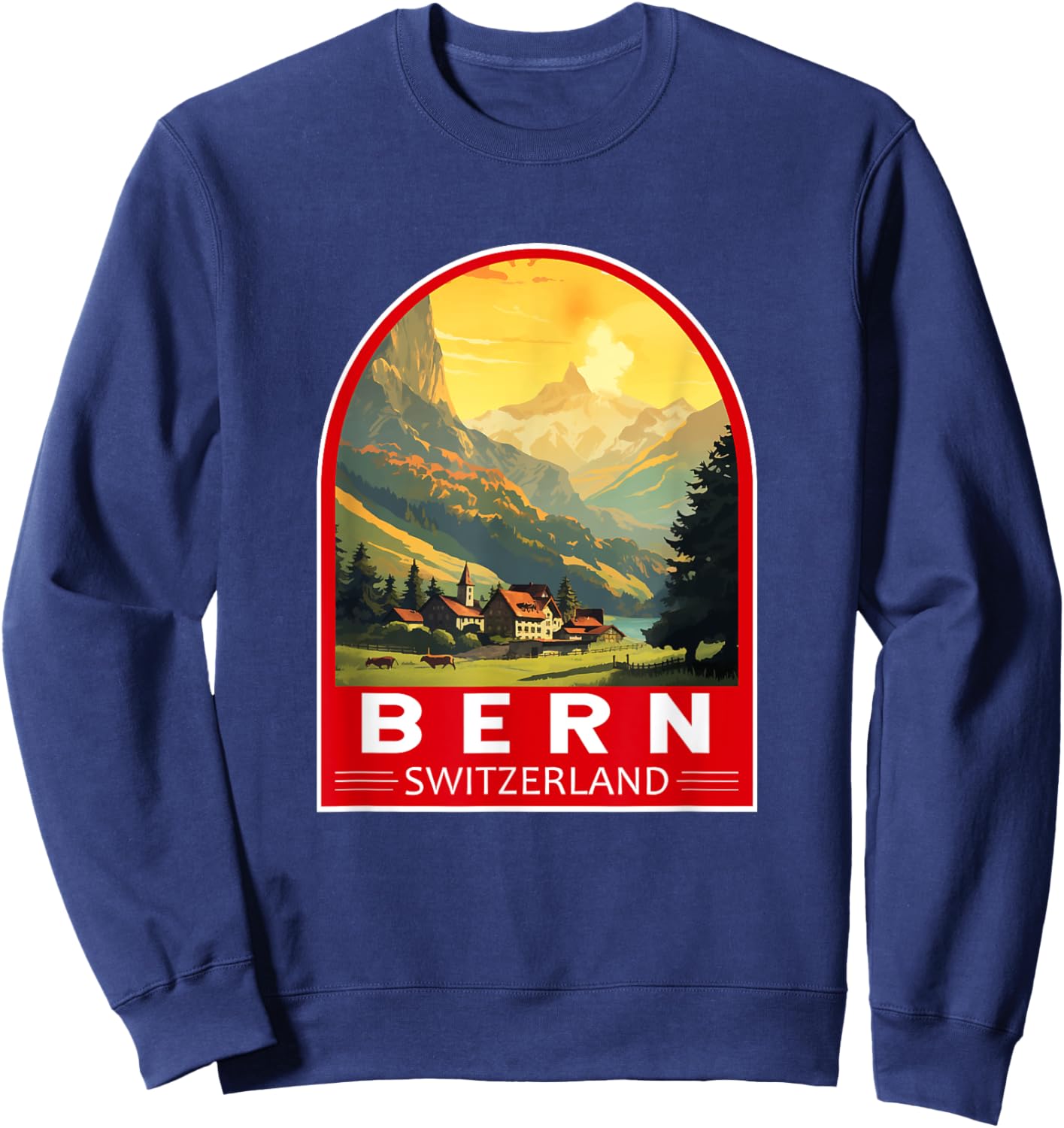 Bern Switzerland Travel Art Emblem Vintage Sweatshirt - Sweatshirt | Navy