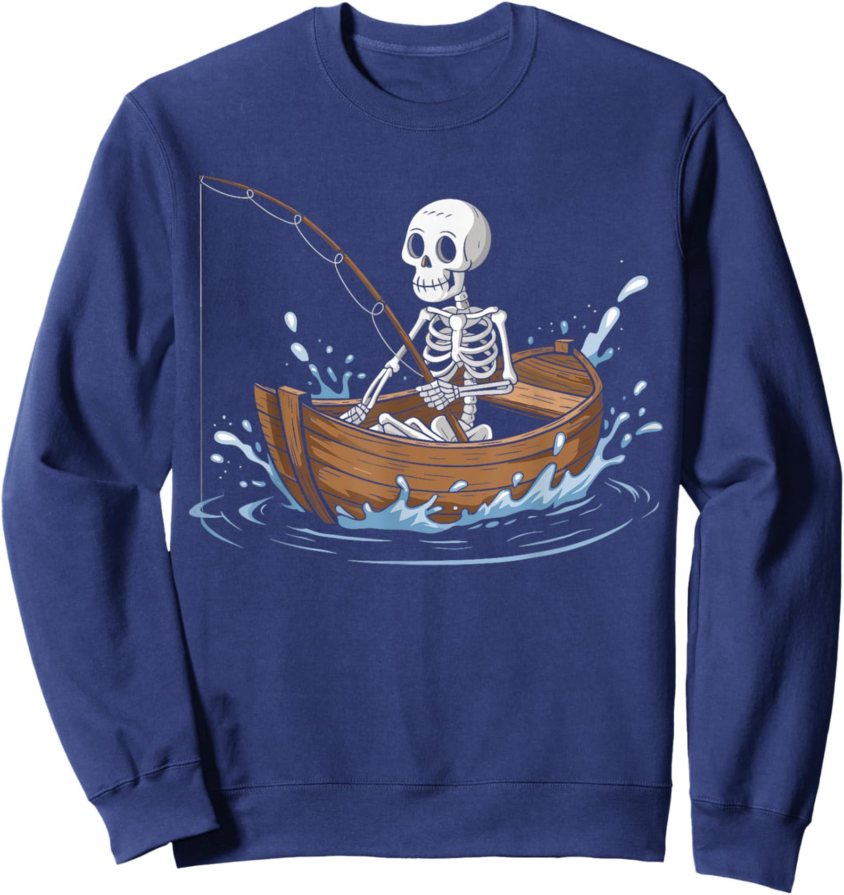 Funny Skeleton Fishing Lovers Spooky Halloween Boat Sweatshirt - Sweatshirt | Navy
