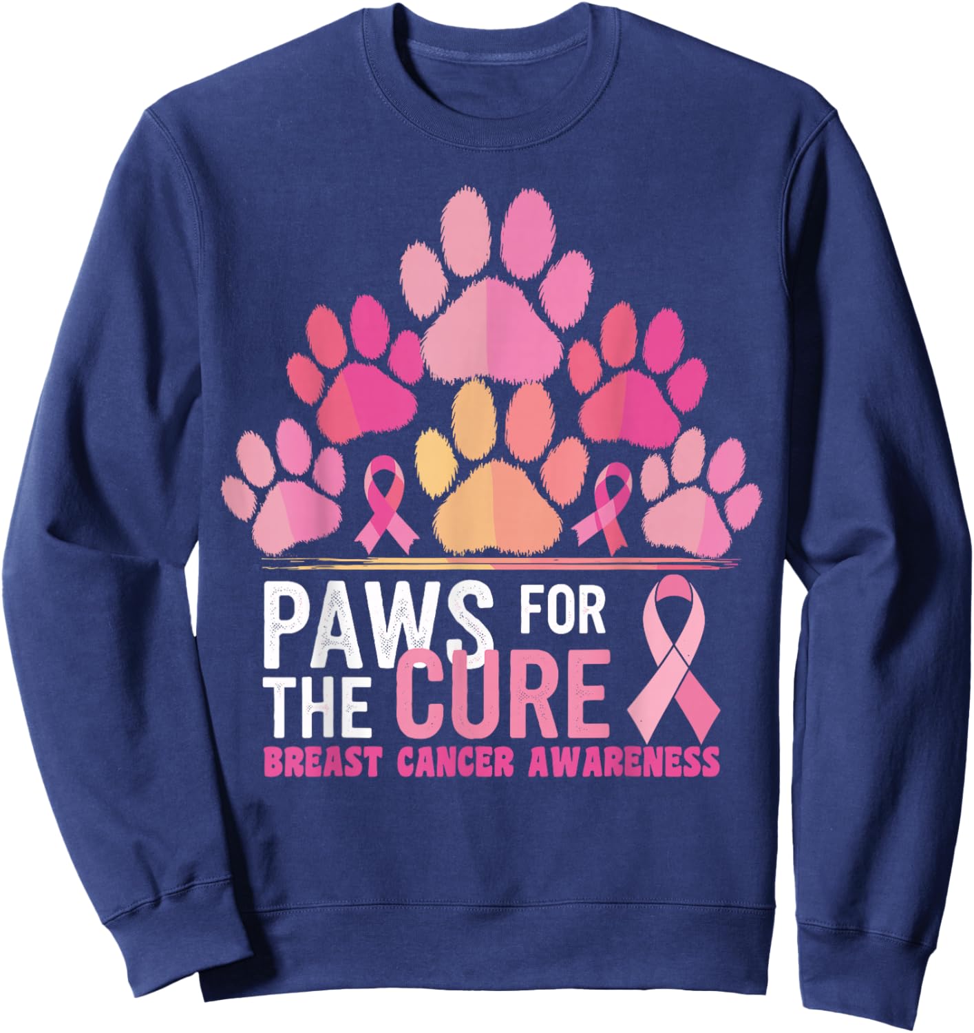 Pink Paws For The Cure Breast Cancer Awareness Dog Cat Lover Sweatshirt - Sweatshirt | Navy