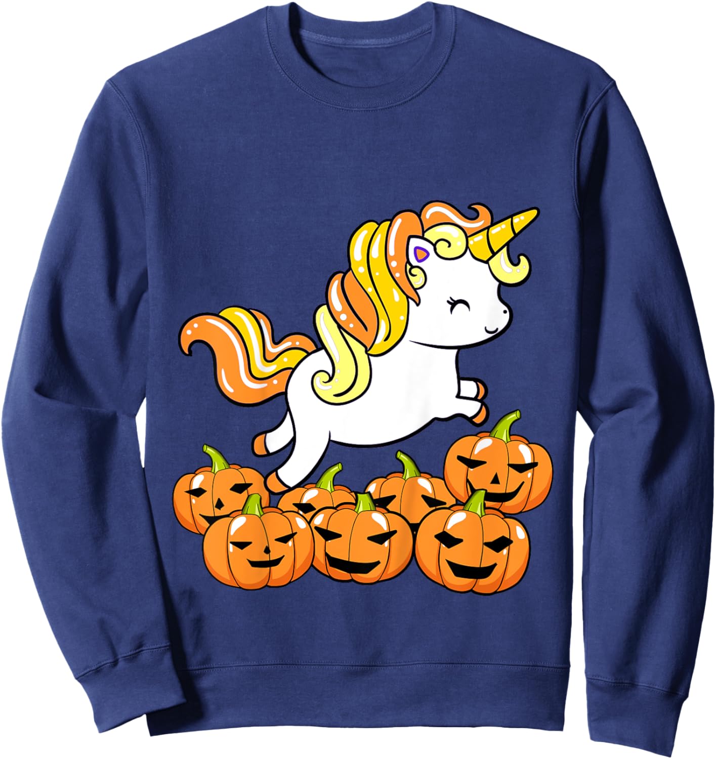 Kids Girls Unicorn Halloween Jack O Lantern Pumpkin Toddler Sweatshirt - Sweatshirt | Navy
