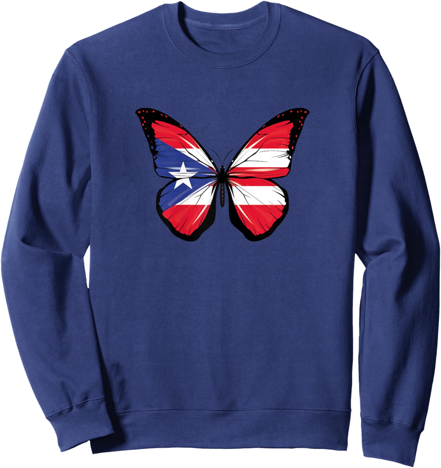 Puerto Rico Flag Colours Butterfly Puerto Rico Butterfly Sweatshirt - Sweatshirt | Navy