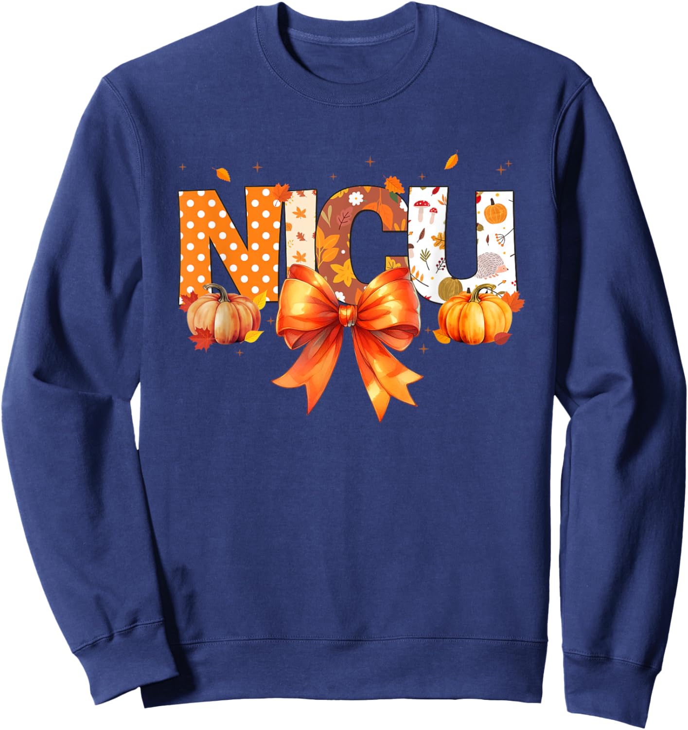 Love NICU Pumpkin Leopard Autumn Fall Season Scrub Women Sweatshirt - Sweatshirt | Navy