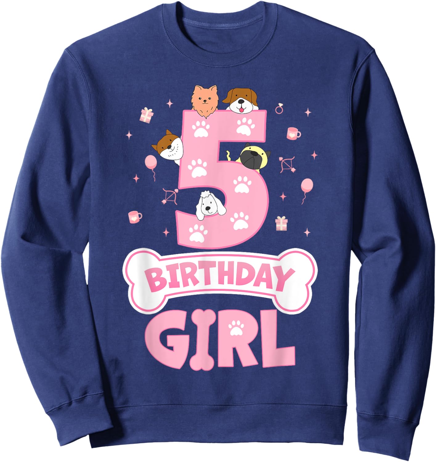 5th Birthday Girl Dog Themed Party 5 Year Old Girl Dog Lover Sweatshirt - Sweatshirt | Navy