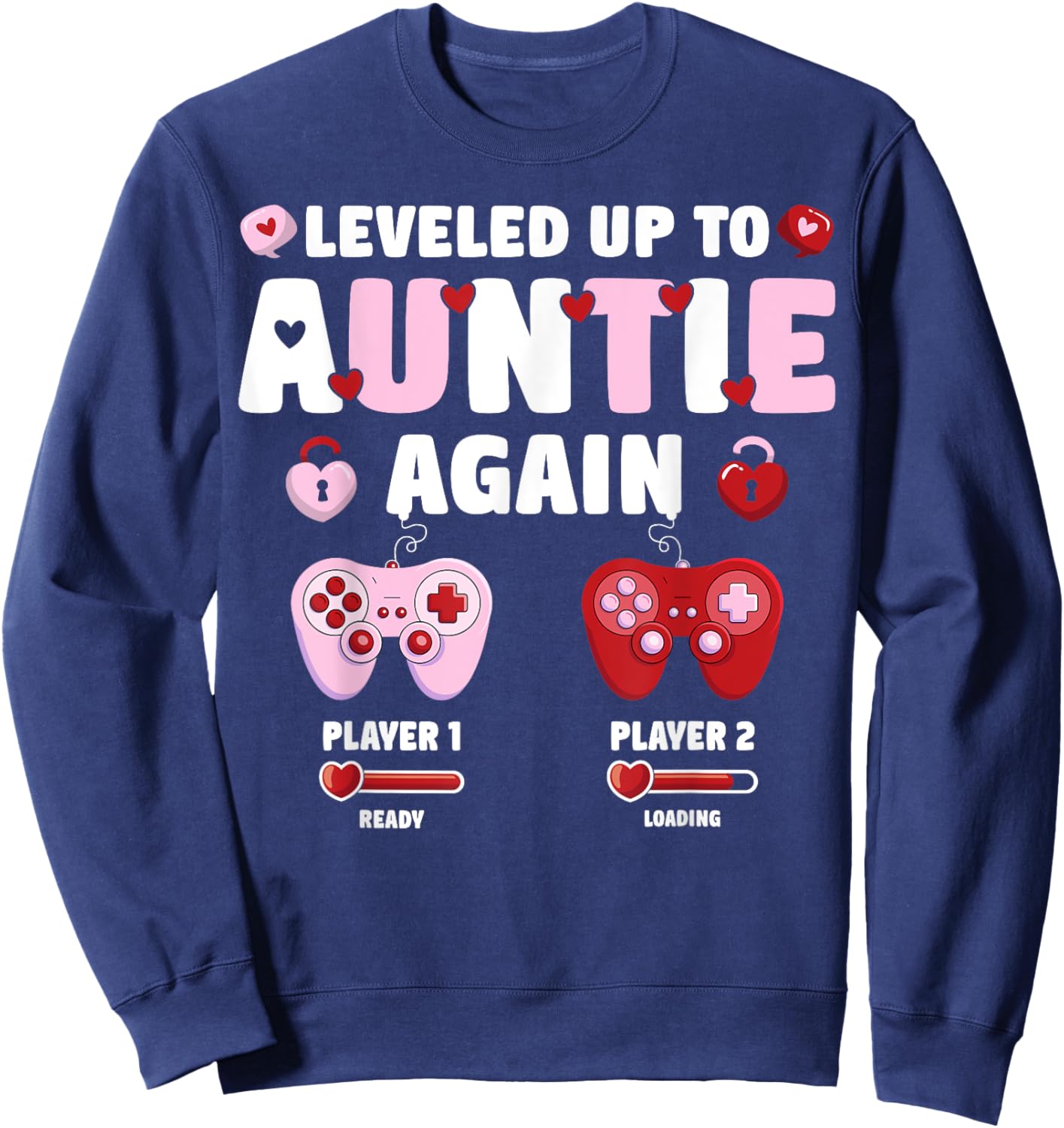 I Leveled Up To Auntie Again Pregnancy Announcement Auntie Sweatshirt - Sweatshirt | Navy