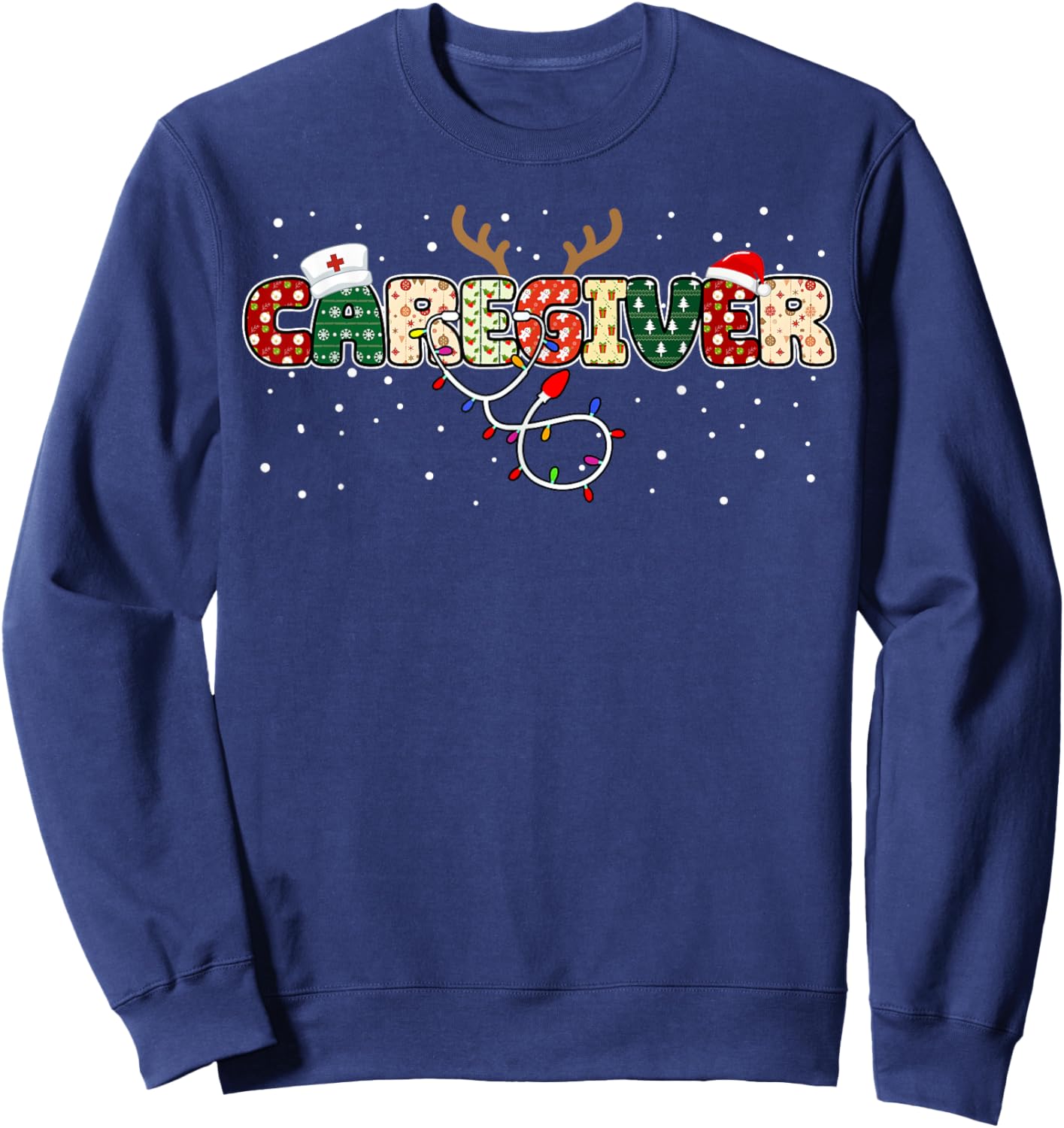 Stethoscope Santa Hat Reindeer Xmas Christmas Caregiver Sweatshirt - Sweatshirt | Navy