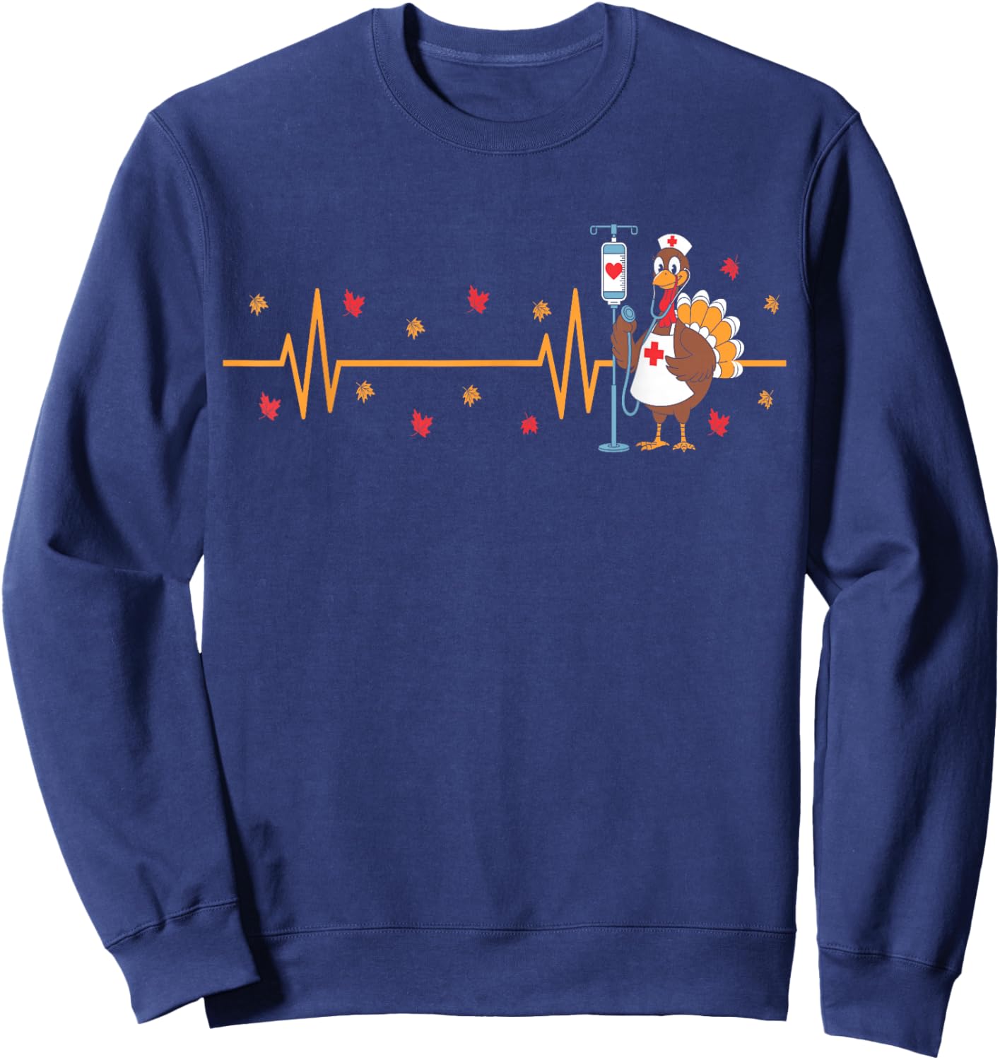 Funny Thanksgiving Turkey Nurse Heartbeat Fall Nurse Sweatshirt - Sweatshirt | Navy