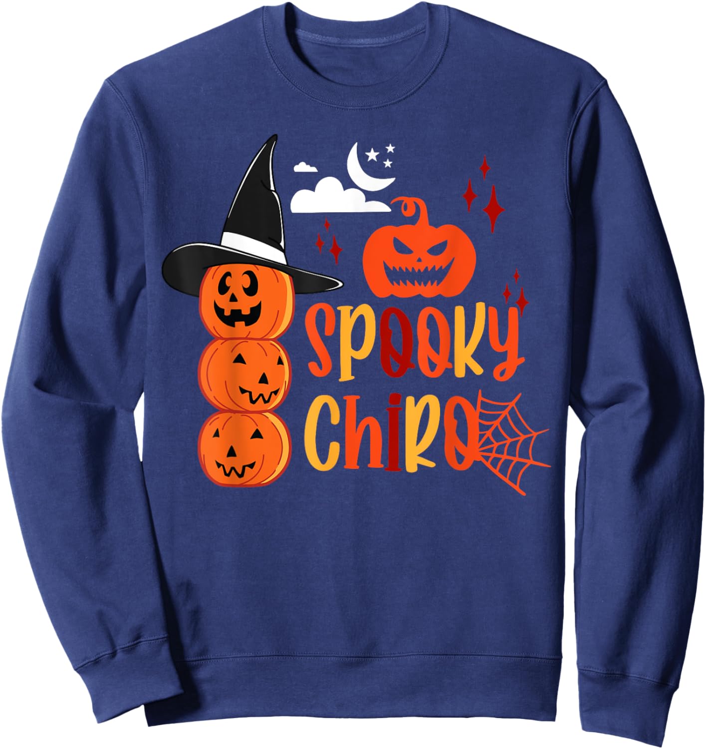 Spooky Chiro Pumpkin Witch Chiropractic Halloween Costume Sweatshirt - Sweatshirt | Navy