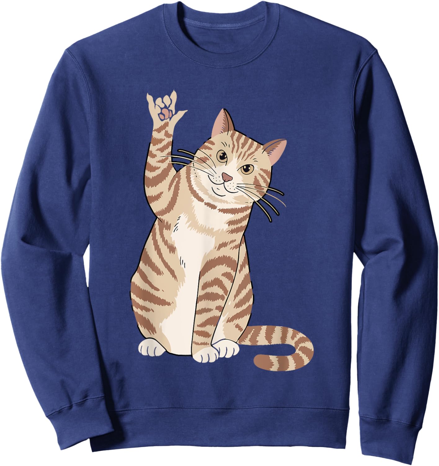 Cute Cat ILY Hand Gesture ASL Hearing Loss Deaf Awareness Men Women Kids Sweatshirt - Sweatshirt | Navy