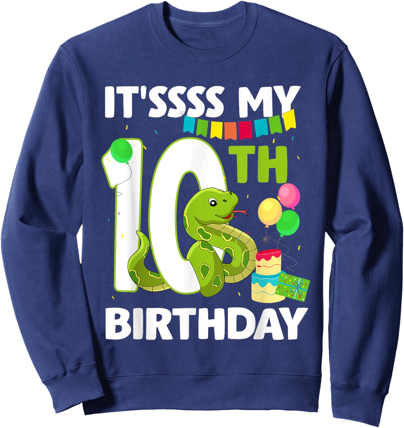 10th Birthday Snake Party 10 Year Old Snake Lover Birthday Sweatshirt - Sweatshirt | Navy