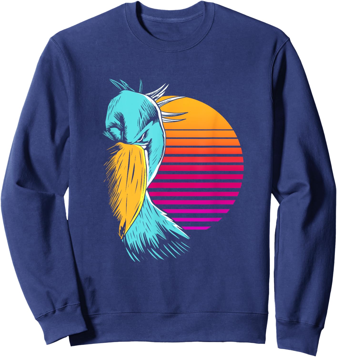 Retro Sunset Shoebill Stork Shoe Bill Bird Sweatshirt - Sweatshirt | Navy
