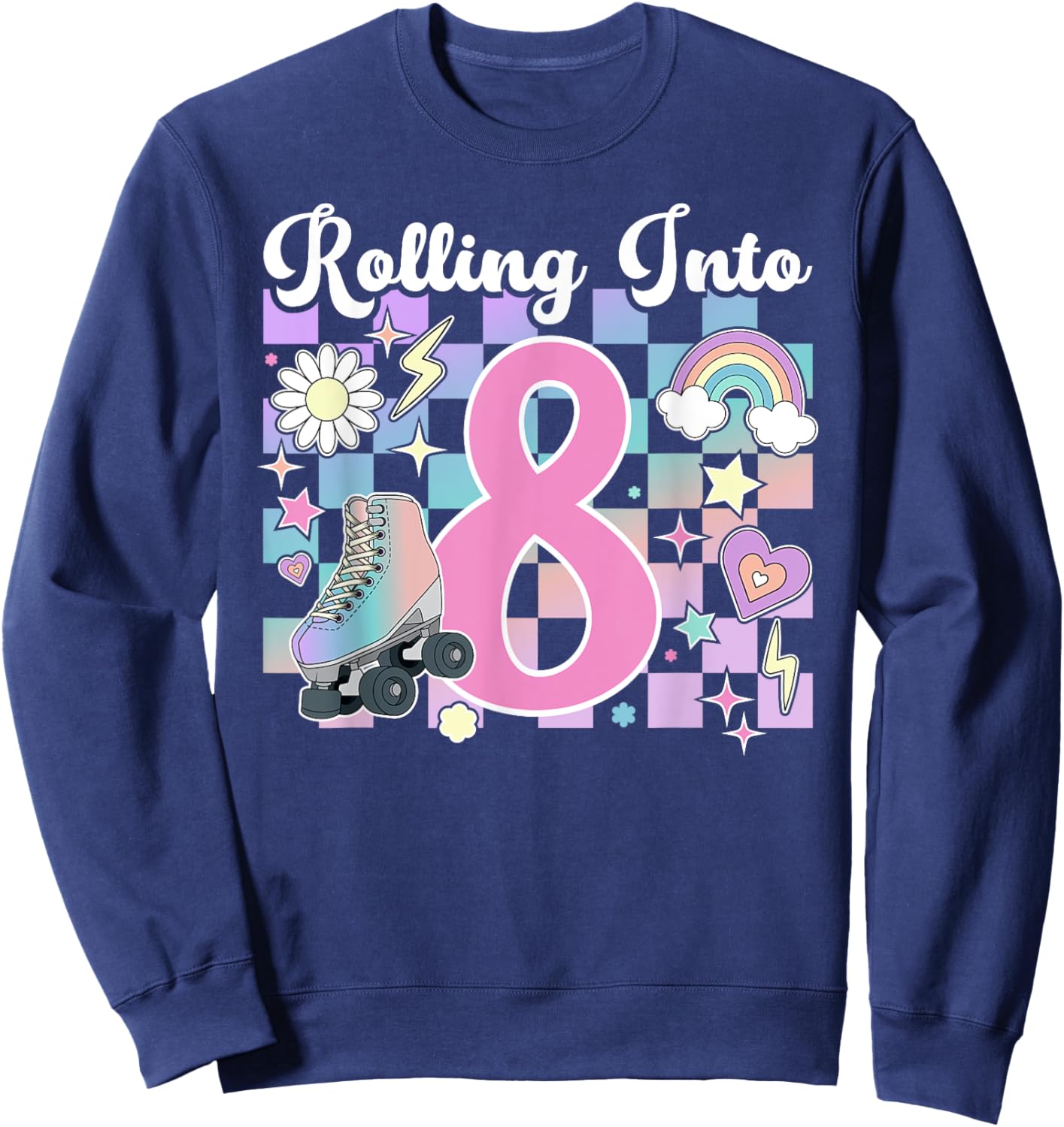 8th Birthday Roller Skate Eight Year Old Roller Skating Girl Sweatshirt - Sweatshirt | Navy