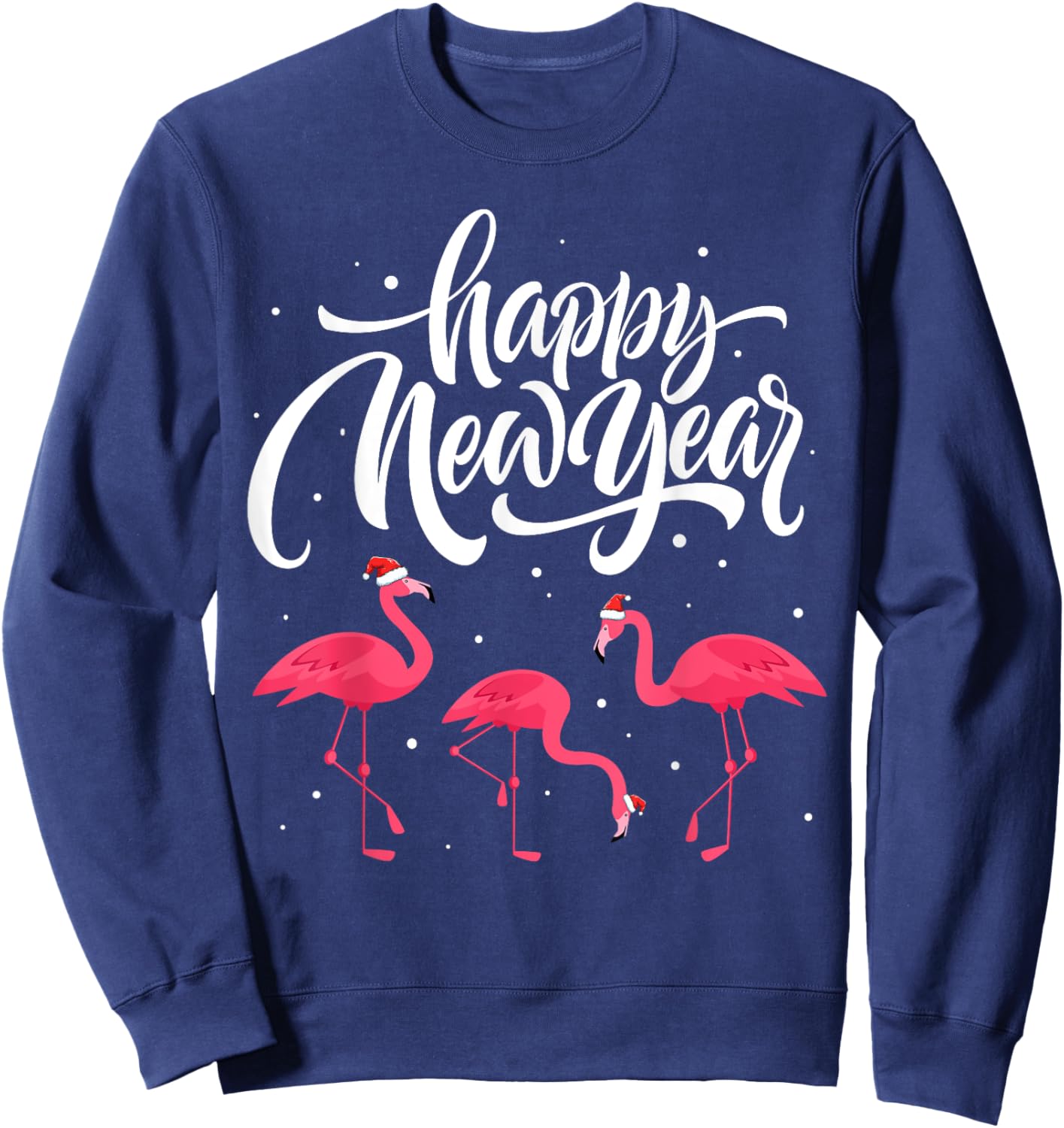 Happy New Year Cute Flamingo Santa Hat Funny Pajama Sweatshirt - Sweatshirt | Navy