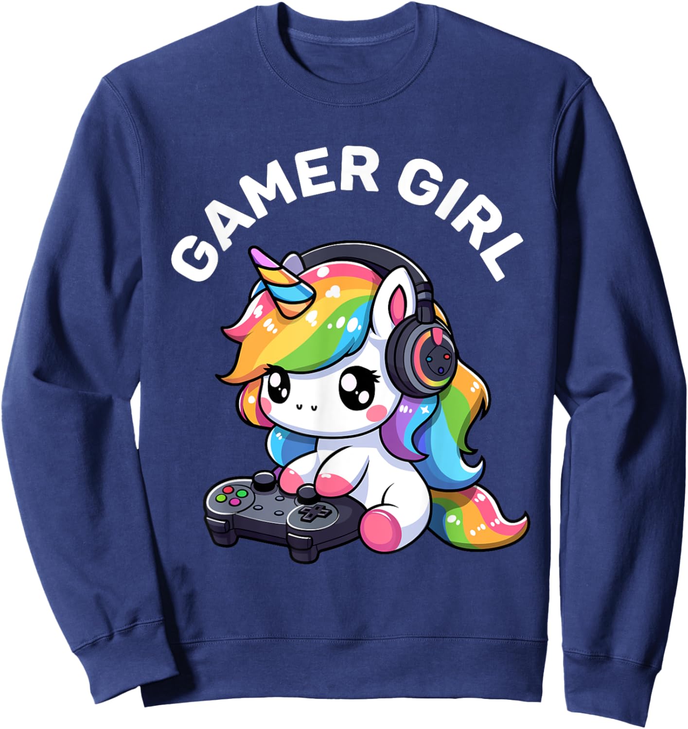 Gamer Girl Unicorn Gaming Cute Video Game Women Girls Sweatshirt - Sweatshirt | Navy