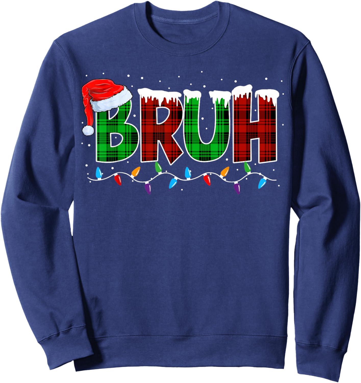 Bruh Funny Christmas Buffalo Plaid Xmas Boys Kids Pajamas Sweatshirt - Sweatshirt | Navy