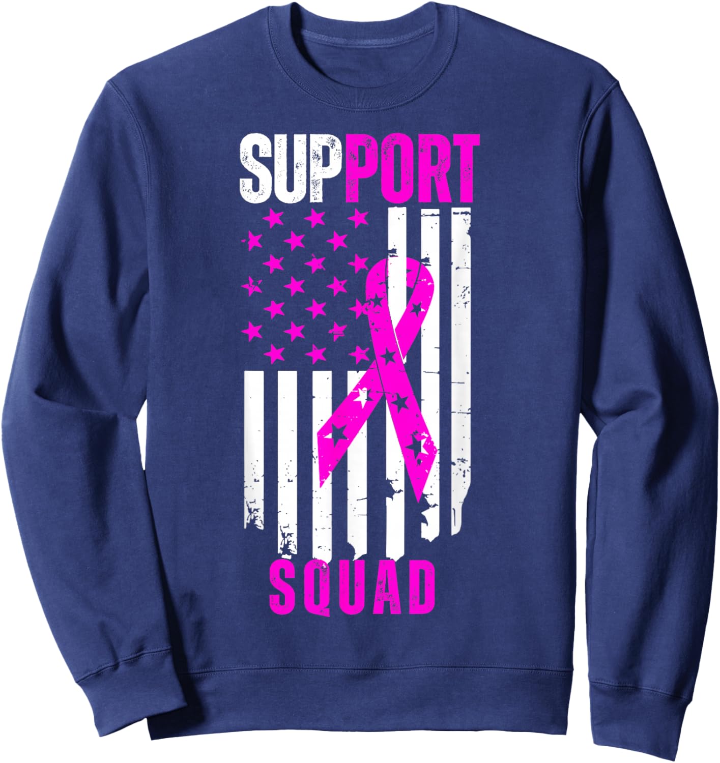Breast Cancer Support Squad Women Breast Cancer Pink Ribbon Sweatshirt - Sweatshirt | Navy