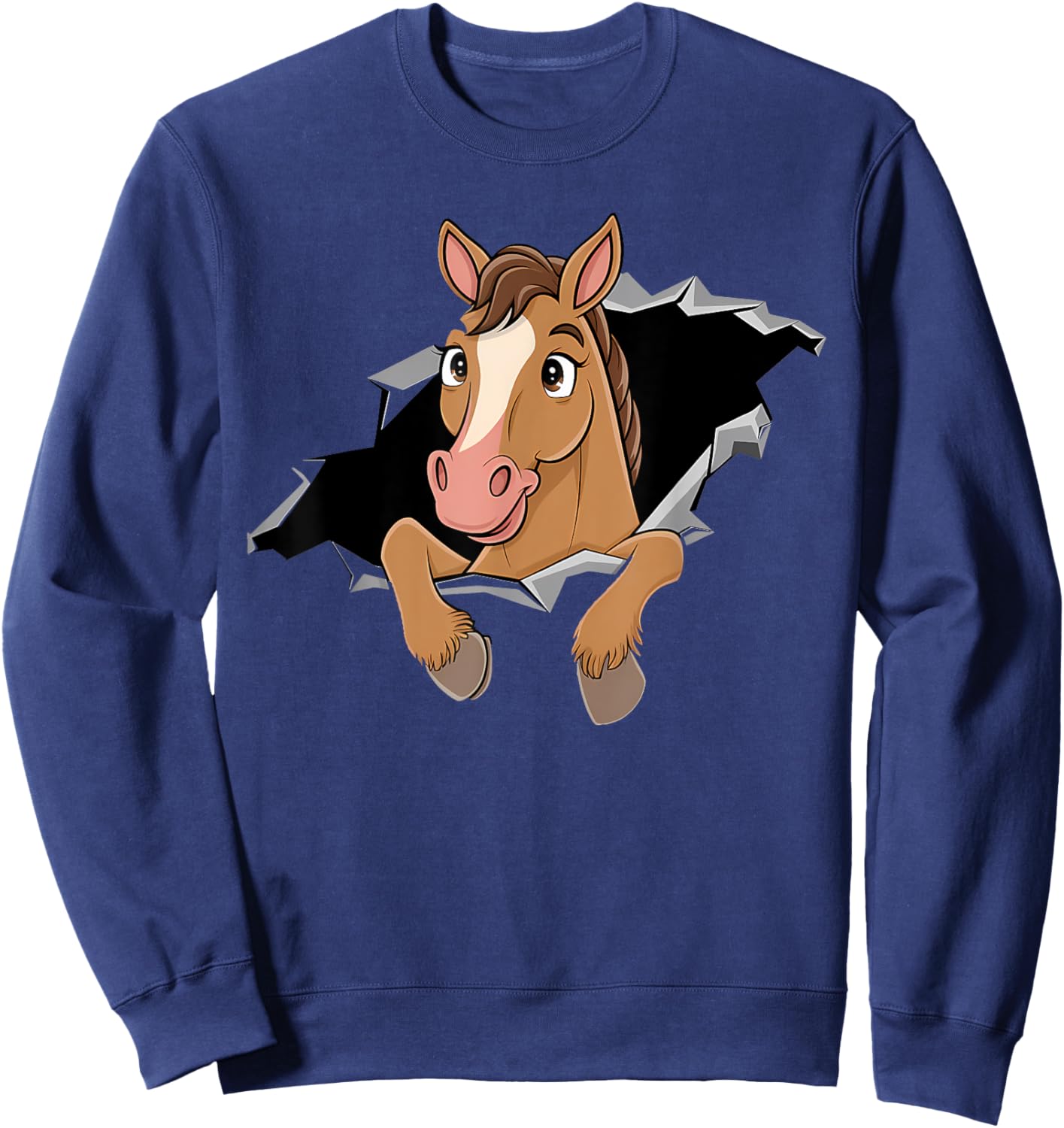 Horse Riding Lover Gift Co. Funny Horse Riding - -Adults/Kids, Black, Small, Short Sleeve, Classic Fit, Cotton Blend, U-Neck, , Cartoon, Birthday Sweatshirt - Sweatshirt | Navy