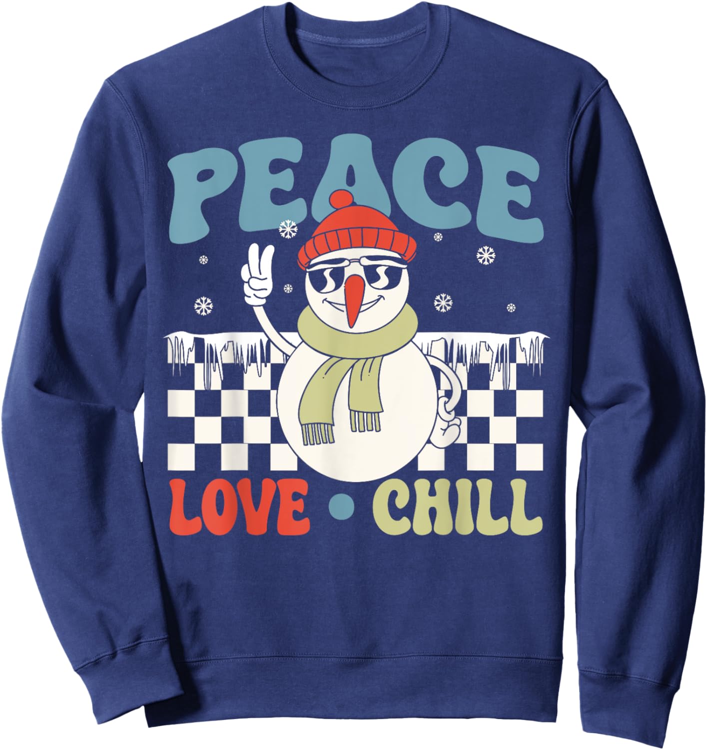 Snowman Peace Love Christmas Chill Hippie Snowman Sweatshirt - Sweatshirt | Navy