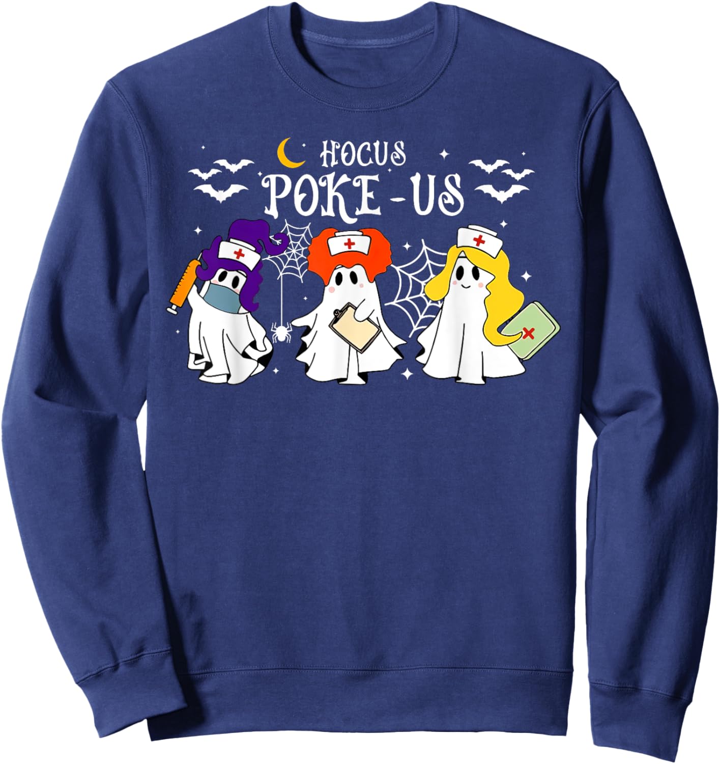 Hocus Poke-us Witch Nurse Halloween Medical Lab Tech Spooky Sweatshirt - Sweatshirt | Navy