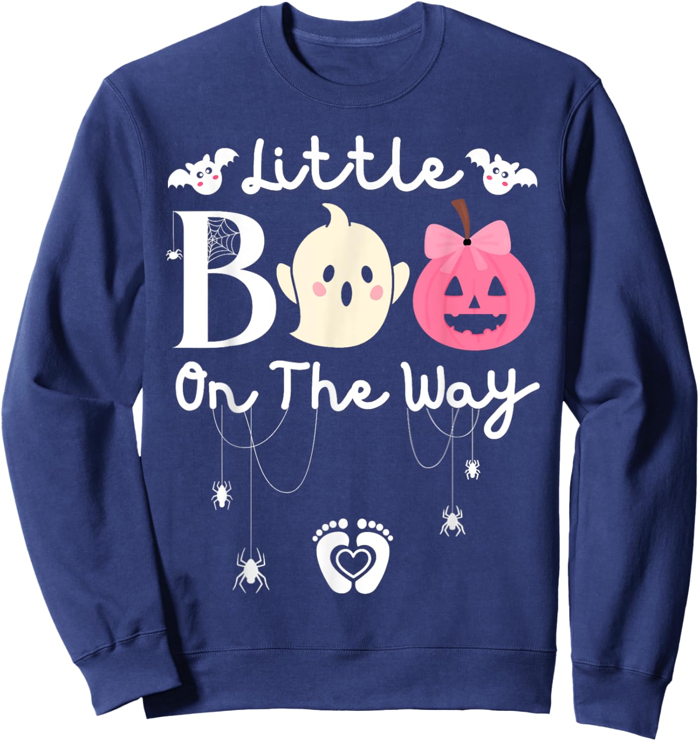 Little Boo On The Way-Halloween Girls Pregnancy Announcement Sweatshirt - Sweatshirt | Navy