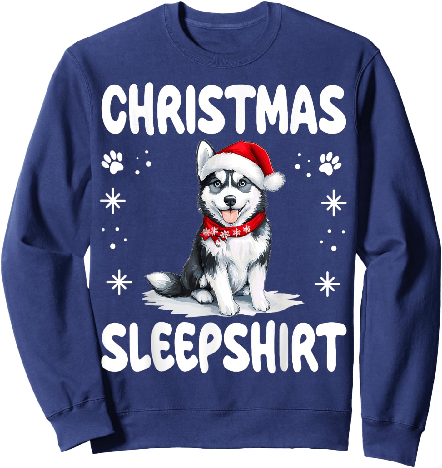 Siberian Husky Dog Nightgown Pajama Christmas Sleepshirt Sweatshirt - Sweatshirt | Navy