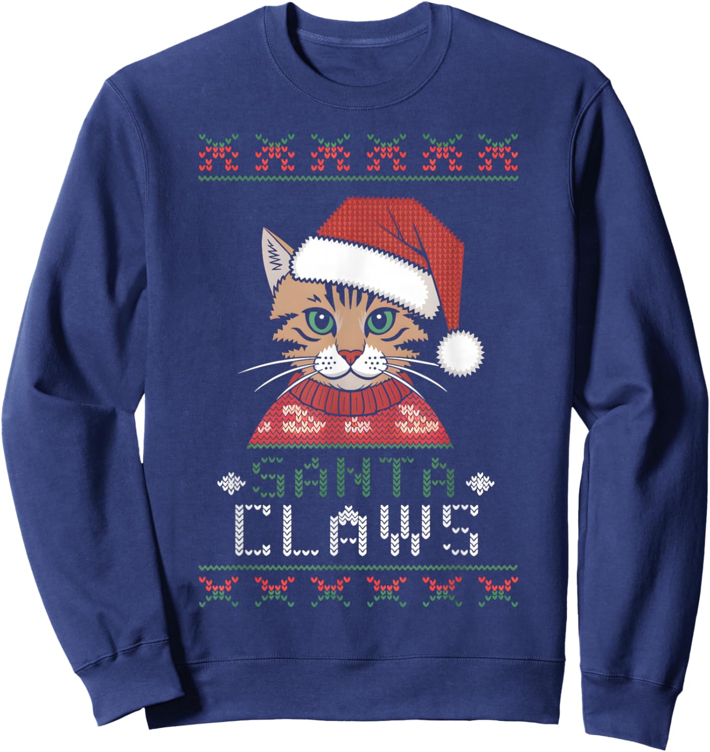 Santa Claw Ugly Christmas Sweater Teen Girls Cat X-Mas Sweatshirt - Sweatshirt | Navy