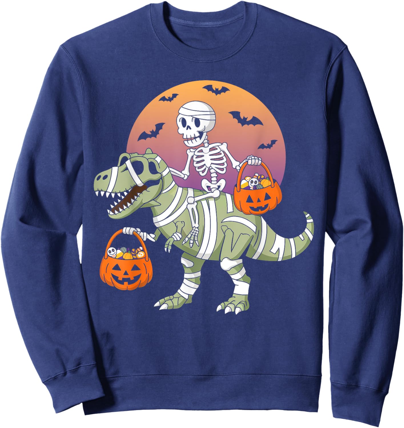 Funny Halloween Boys Kids Toddlers Dinosaur T-rex Skeleton Sweatshirt - Sweatshirt | Navy