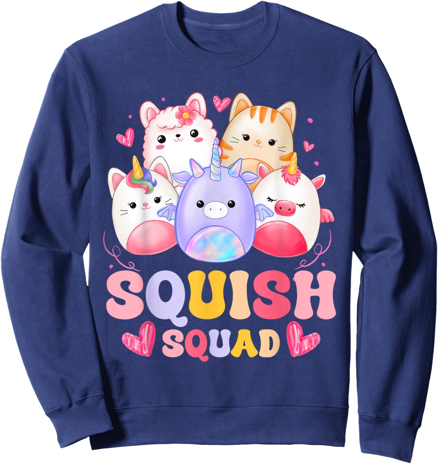 Squish Squad Birthday Shirt For Girls Kids Toddlers Groovy Sweatshirt - Sweatshirt | Navy