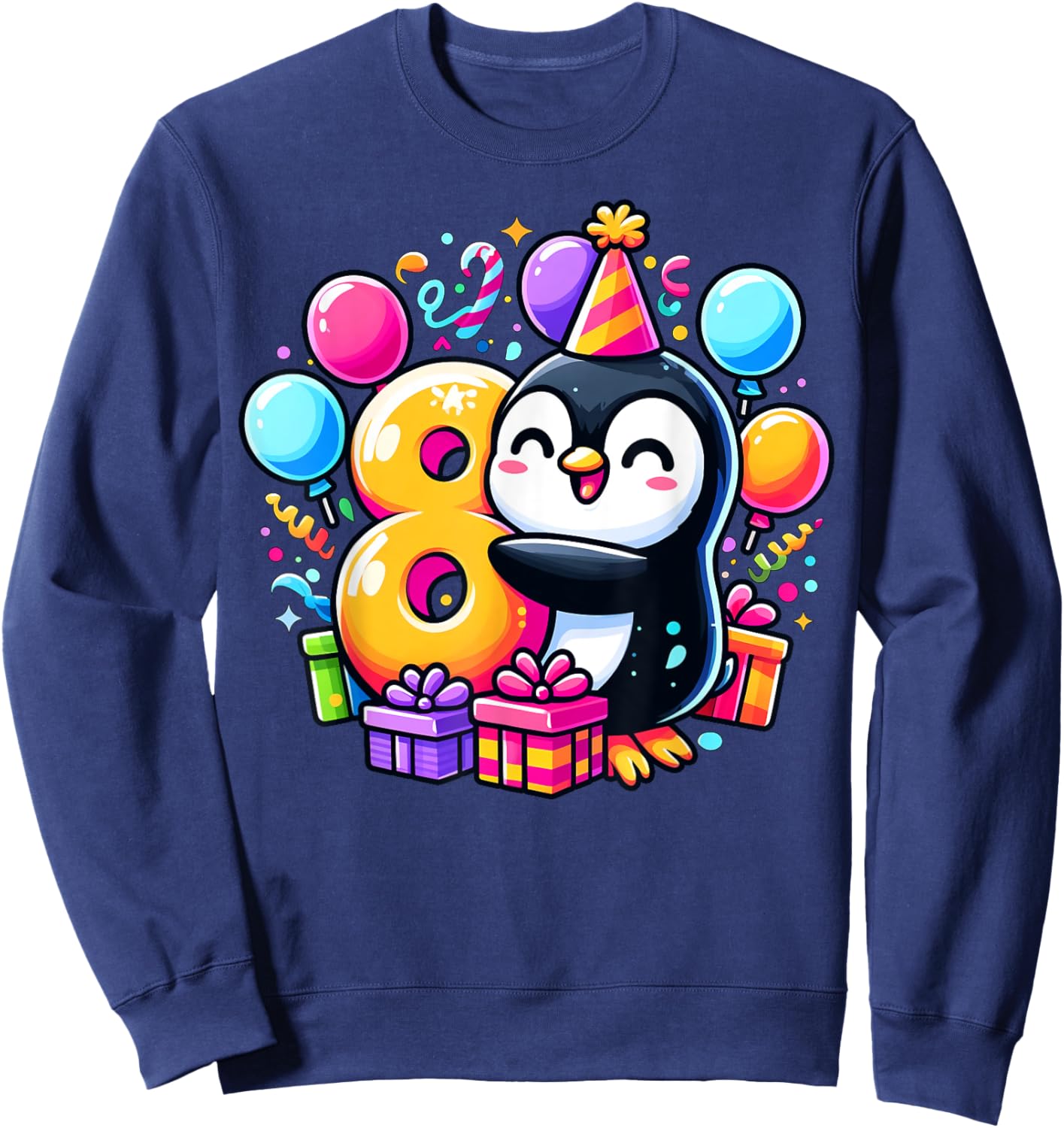 Kids Penguin Theme eighth Bday Party 8th Penguin Birthday Sweatshirt - Sweatshirt | Navy