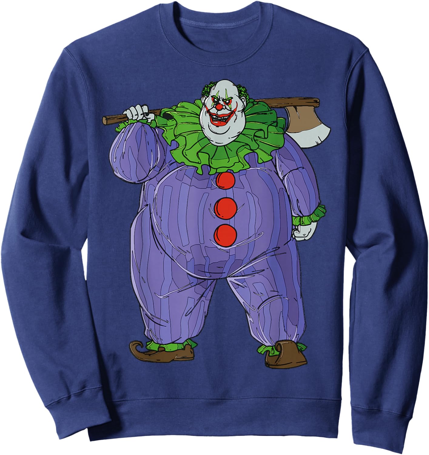 Cartoon Clown With Axe Creepy Halloween Illustration Sweatshirt - Sweatshirt | Navy