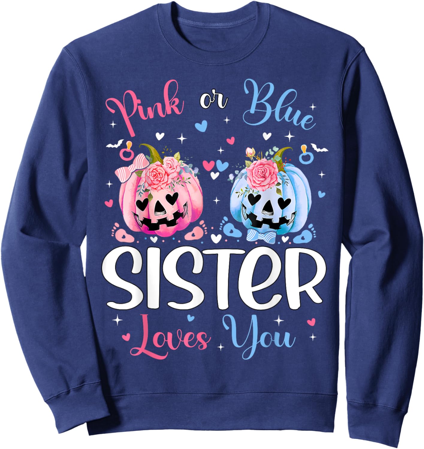 Pink or Blue Sister Loves You Pumpkin Gender Reveal Party Sweatshirt - Sweatshirt | Navy