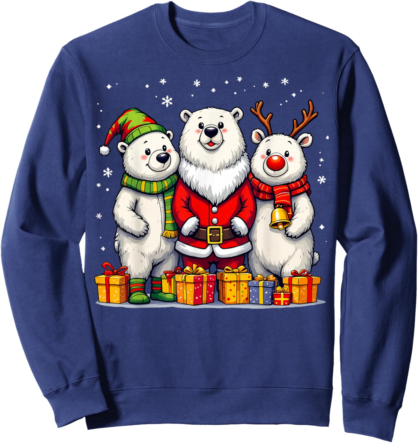 Cute Christmas Polar Bears in Santa Elf and Reindeer Costume Sweatshirt - Sweatshirt | Navy