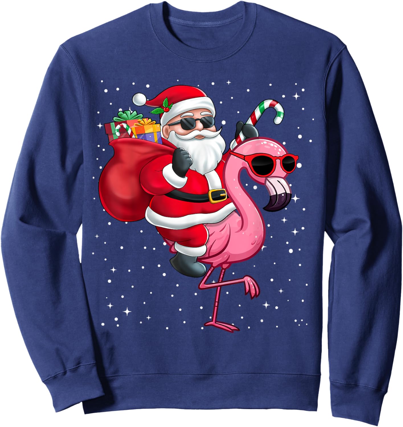 Santa Claus Riding A Flamingo Christmas Boy Girl Kids Sweatshirt - Sweatshirt | Navy