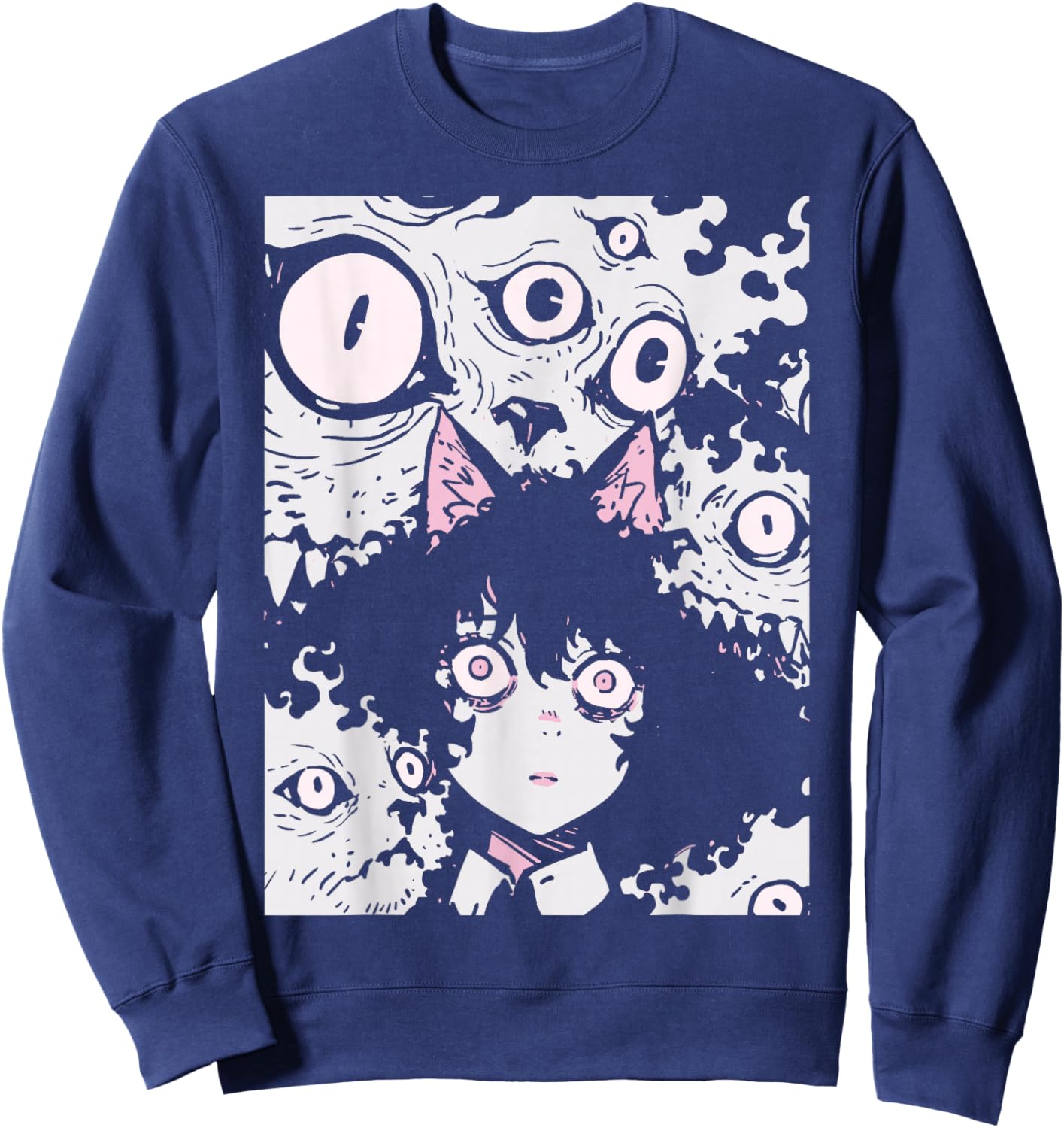Horror Anime Manga Neko | Japan Japanese Creepy Kawaii Goth Sweatshirt - Sweatshirt | Navy