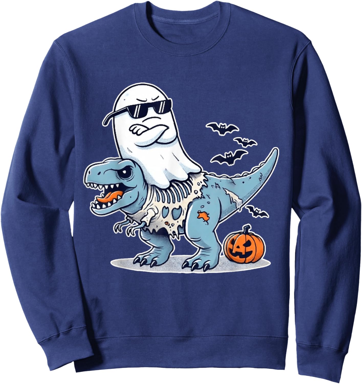 Halloween Ghost Riding Zombie T-Rex FUNNY Halloween Costume Sweatshirt - Sweatshirt | Navy